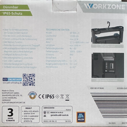 كشاف LED قابل لإعادة الشحن من WORKZONE، مع وظيفة بنك الطاقة، جديد ومختوم