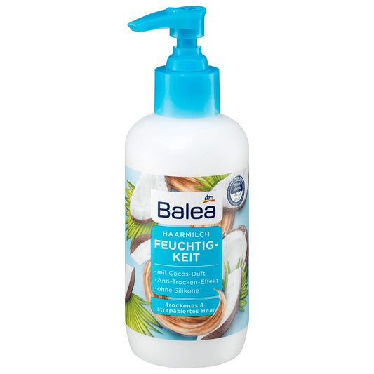 Balea Haarmilch Feuchtigkeit - Pflegende Haarmilch mit Kokos- und Papaya-Duft, Anti-Trocken-Effekt, ideal für trockenes & strapaziertes Haar, ohne Silikone und vegan, 200 ml