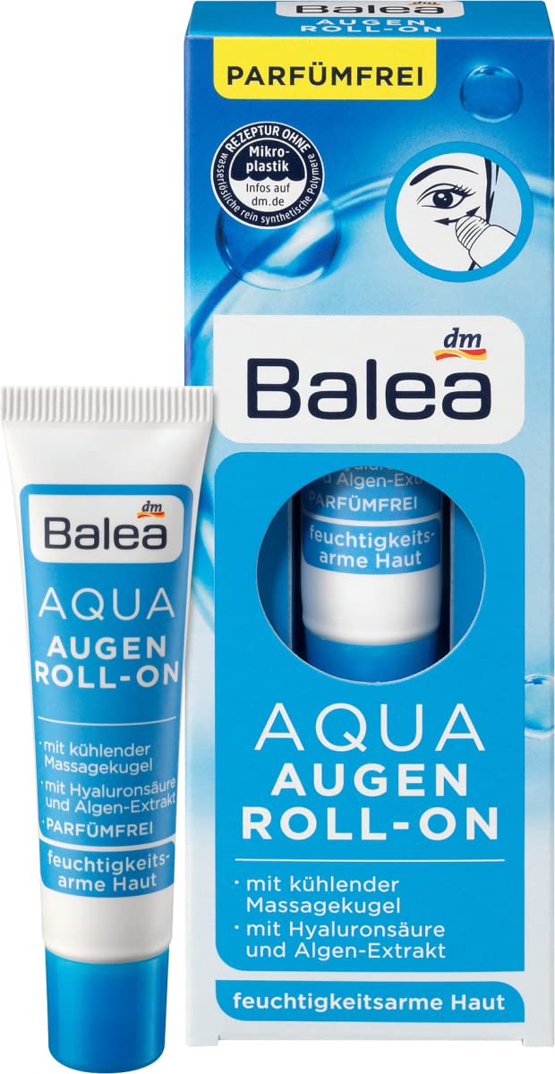 Augencreme Aqua Augen Roll-On | Mit kühlender Massagekugel | Mit Algen-Extrakt | Spendet lang anhaltende Feuchtigkeit | 15 ml