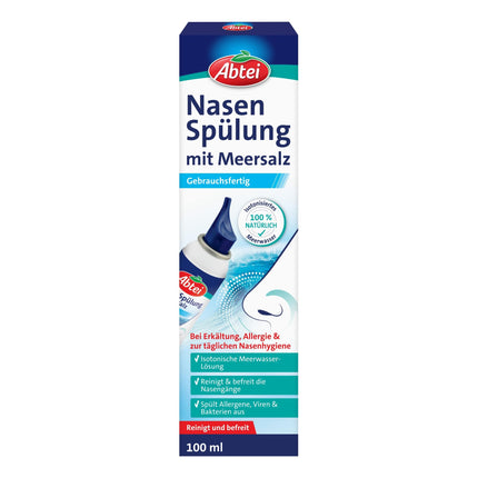 Abtei Nasen Spülung mit Meersalz - Isotonisches Nasenspray mit Meerwasser - bei Erkältung, Allergie und zur täglichen Nasenhygiene - 1 x 100 ml