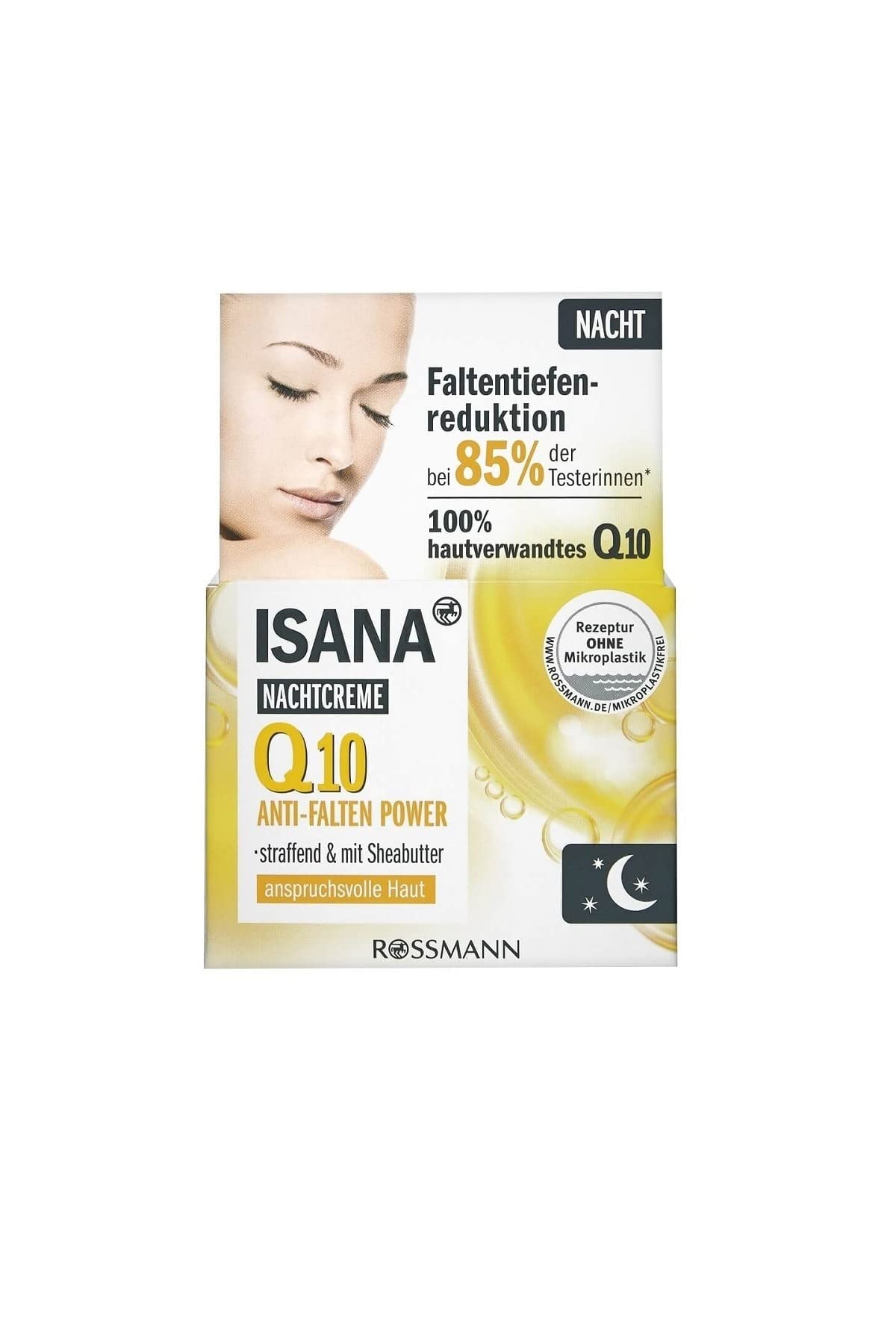 ISANA Q10 Anti-Falten Nachtcreme 50 ml für anspruchsvolle Haut, Corneosticker DS, nachweisliche Anti-Falten Wirkung*, straffende Anti-Aging Pflege