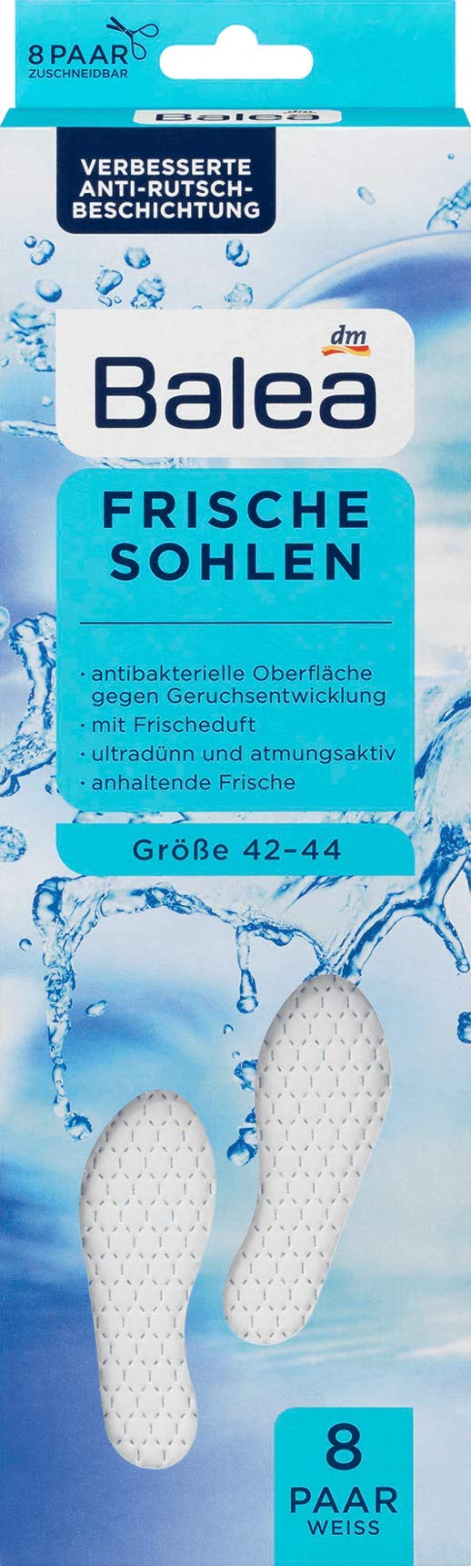 Balea Frischesohlen - weiß - Größe: 42-44, 8 Paar, 1 x 16 St