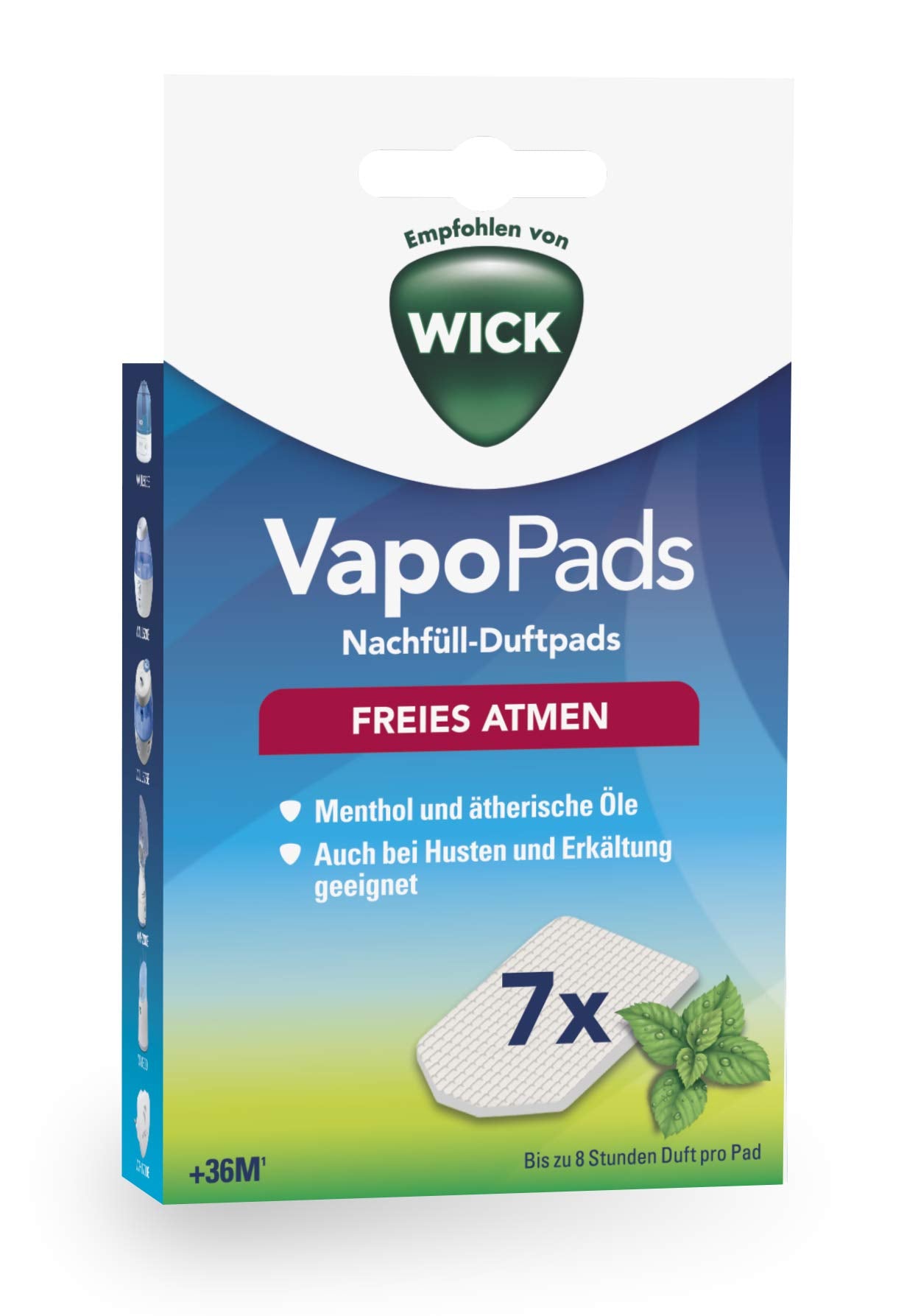 Wick VapoPads Menthol – Aromātiskie spilventiņi ar ēteriskajām eļļām – 7 gabalu iepakojums – Saderīgi ar mūsu gaisa mitrinātājiem, inhalatoriem un difuzoriem – Saaukstēšanās un šķaudīšanas gadījumā – Izdala nomierinošus tvaikus – VH7