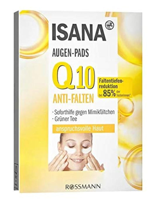 ISANA Q10 Augenkonturenpads 1 Packung mit 6x2 Pads für anspruchsvolle Haut, soforthilfe gegen Mimikfältchen, reduziert die Faltentiefe nachweislich*, vitalisierend, Q10 & grünerTee-Extrakt