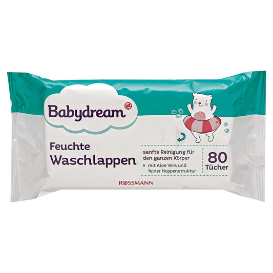 Dreambaby Traumbaby Feuchte Waschlappen 80 Stück - Sanfte Reinigung für den ganzen Körper mit Aloe Vera & feiner Noppenstruktur