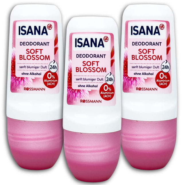 3 er Pack ISANA Deodorant Roll-on Soft Blossom Deoroller Deo 3 x 50ml