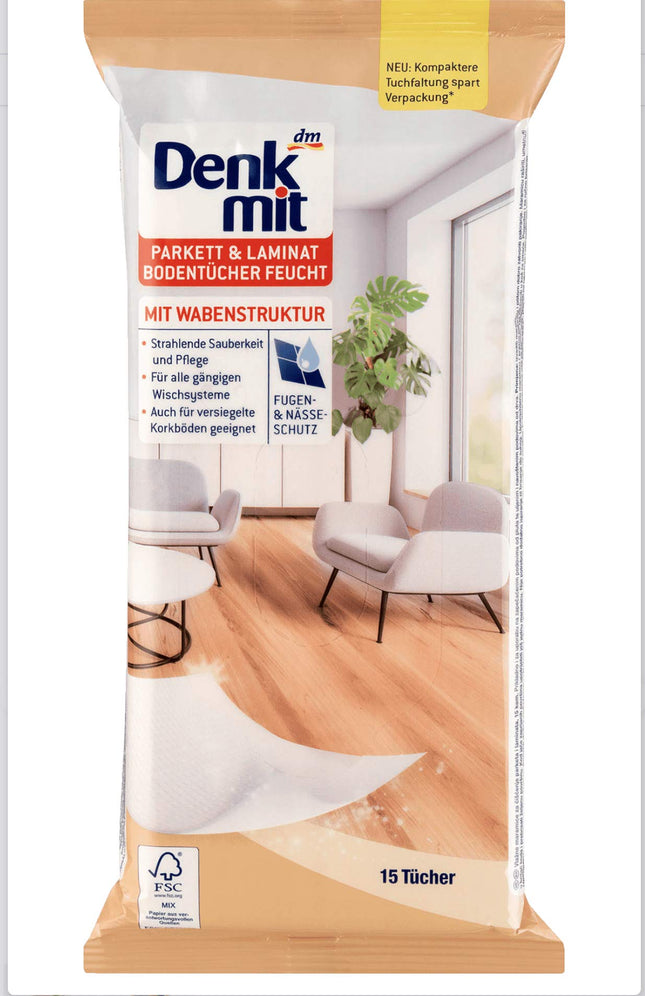 denk-mit Feuchte Bodentücher Parkett und Laminat, 15 Stück (1er Set) - Fein duftend