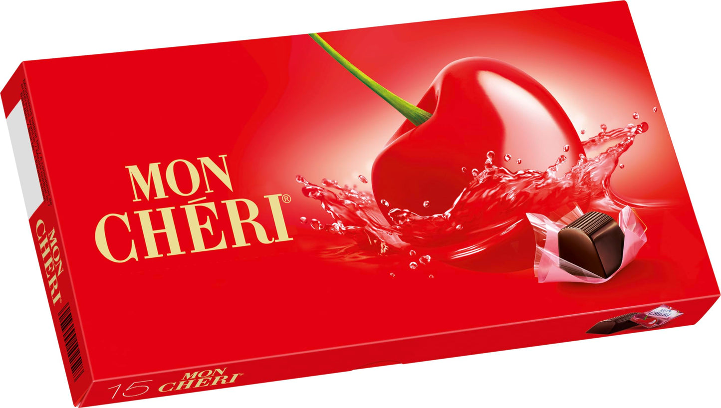 Ferrero Mon Chéri – Knackige Schokolade, fruchtiger Likör und eine aromatische Kirsche – 1 Packung à 15 Einzelpralinen