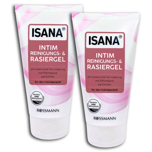 ISANA MED 2er Pack Intim Reinigungs- & Rasiergel 2 x 150 ml (Unparfümiert, Empfindlich, Unisex-Erwachsene)