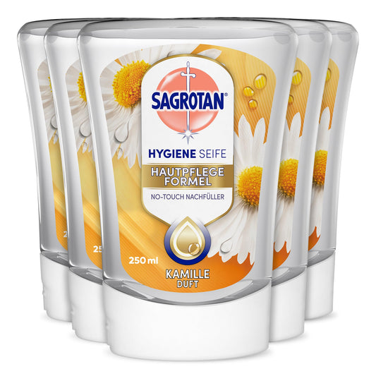 Sagrotan No-Touch Nachfüller Kamille – Für den automatischen Seifenspender – 5 x 250 ml Handseife