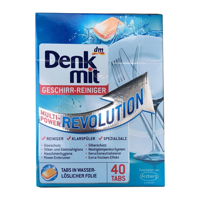DenkMit Multi Power Revolution trauku mazgājamās mašīnas tīrīšanas līdzeklis (40 iepakojumi)