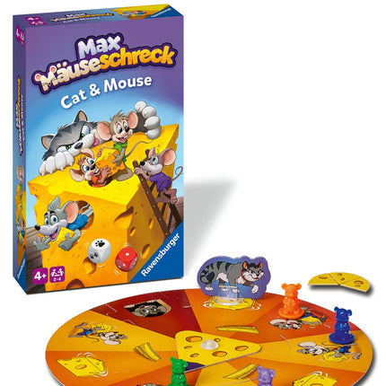 Ravensburger 22466 - Max Mäuseschreck - Kaķa un peles spēle bērniem no 4 gadu vecuma, kauliņu un kolekcionēšanas spēle 2-4 spēlētājiem