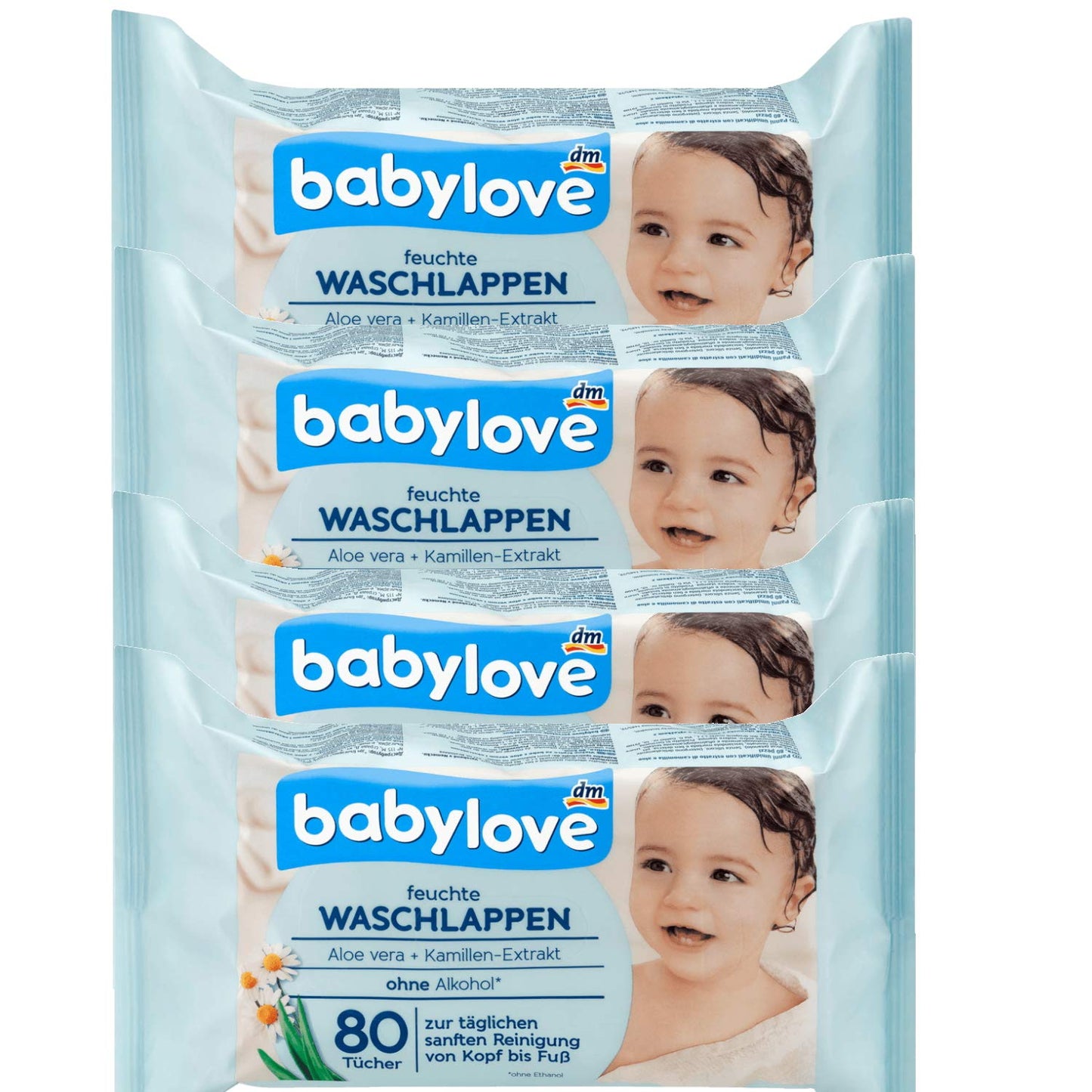 babylove Waschlappen feucht, 4er Pack (4 x 80 St)