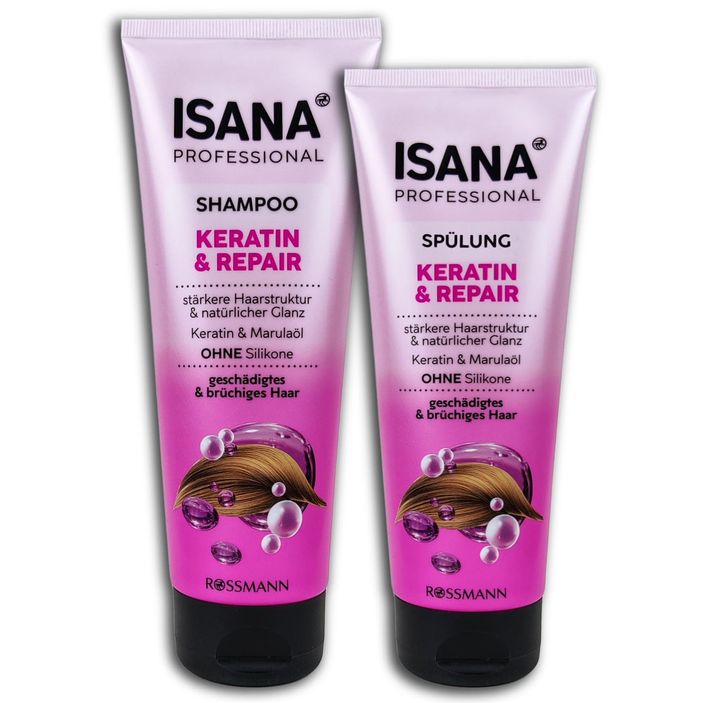 ISANA Haarpflege Set Shampoo & Spülung PROFESSIONAL Spülung Keratin & Repair 250 x 200 ml