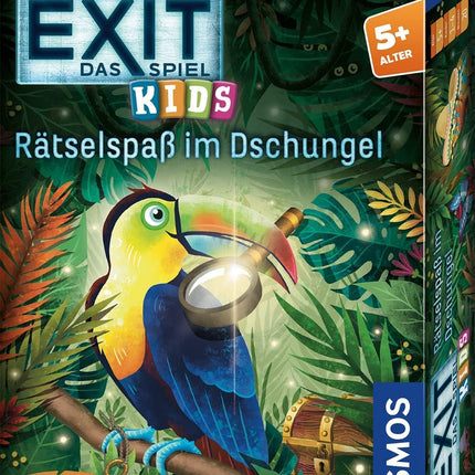 KOSMOS 683375 EXIT® — The Game Kids — Džungļu mīklu jautrība, Mīklu spēle bērniem no 5 gadu vecuma, paredzēta 1–4 gadu vecumam, Vairāku spēlēšanas iespēju, Izlaušanās istabas spēle, EXIT spēle, Bērnu spēle