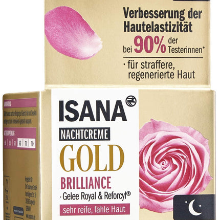 ISANA Age Performance Gold nakts krēms 50 ml ļoti nobriedušai, nogurušai ādai, ar peru pieniņu un Reforcyl®, ādas saderība dermatoloģiski apstiprināta.