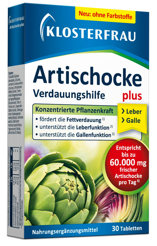 Klosterfrau Artischocke Tabletten | plus Löwenzahn + Ingwer | Mit 3-fach Pflanzenkraft für die Verdauung | 30 Stück