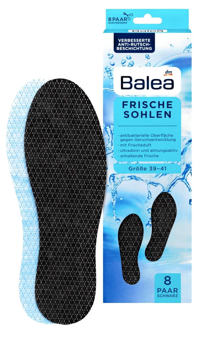 Balea - Frische Einlegesohlen schwarz Größe 39-41 - 8 Paar/16 Stück