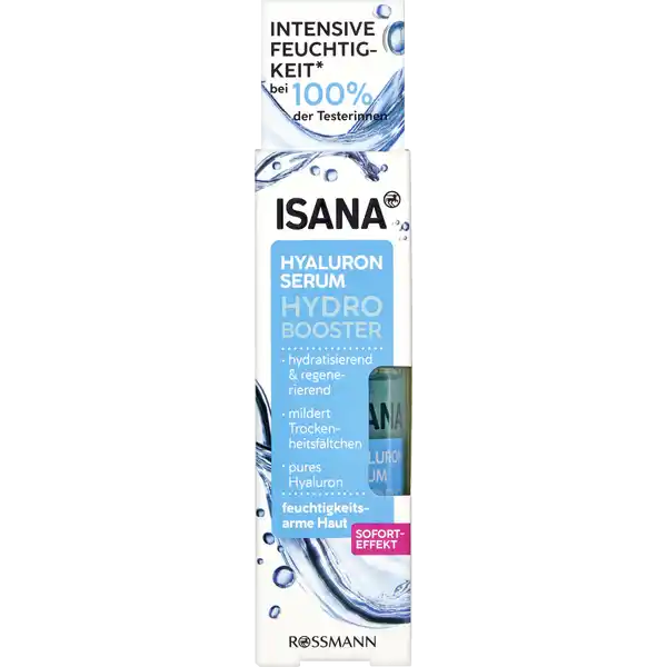 ISANA Hydro Booster Hyaluron-Serum, für feuchtigkeitsarme Haut, mit Hyaluron & Pro-Vitamin B5, bis zu 37% Feuchtigkeitsanreicherung nach 2h, 30 ml