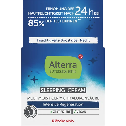 Alterra Sleeping Cream 50 ml für müde Haut, mit Bio-Mandelöl, Daymoist CLR & Hyaluronsäure, Feuchtigkeits-Boost über Nacht, zertifizierte Naturkosmetik, vegan