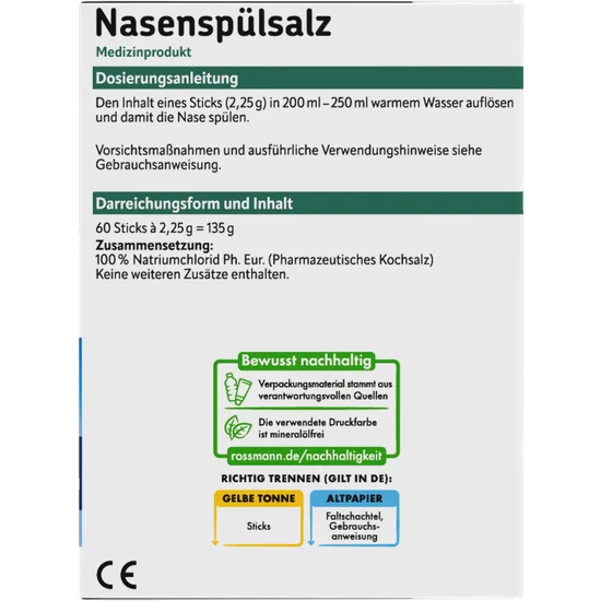 Altapharma Nasenspülsalz, bei Schnupfen und Pollenallergie, 1x60St., neu&ovp
