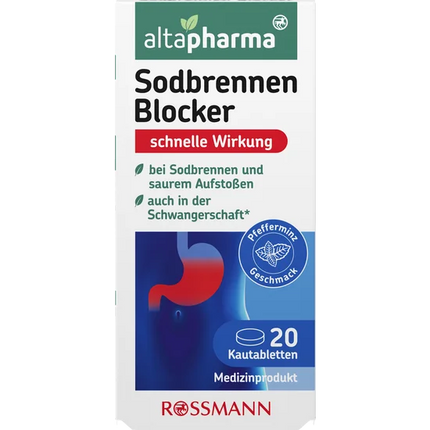 Altapharma Sodbrennen Blocker, bei Sodbrennen und saurem Aufstoßen, wirkt bereits ab 2 Minuten, langanhaltend, 20x Kautabletten, neu&ovp
