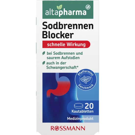Altapharma Sodbrennen Blocker, bei Sodbrennen und saurem Aufstoßen, wirkt bereits ab 2 Minuten, langanhaltend, 20x Kautabletten, neu&ovp