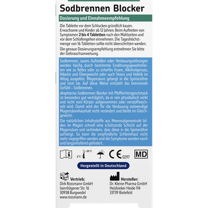 Altapharma Sodbrennen Blocker, bei Sodbrennen und saurem Aufstoßen, wirkt bereits ab 2 Minuten, langanhaltend, 20x Kautabletten, neu&ovp