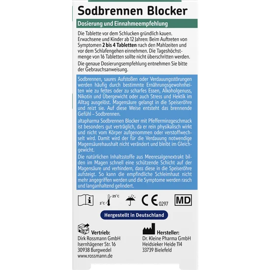 Altapharma Sodbrennen Blocker, bei Sodbrennen und saurem Aufstoßen, wirkt bereits ab 2 Minuten, langanhaltend, 20x Kautabletten, neu&ovp