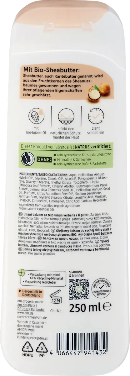 alverde NATURKOSMETIK Soft-Öl-Balsam Zitronenverbene, Sheabutter, 250 ml, neu&ovp