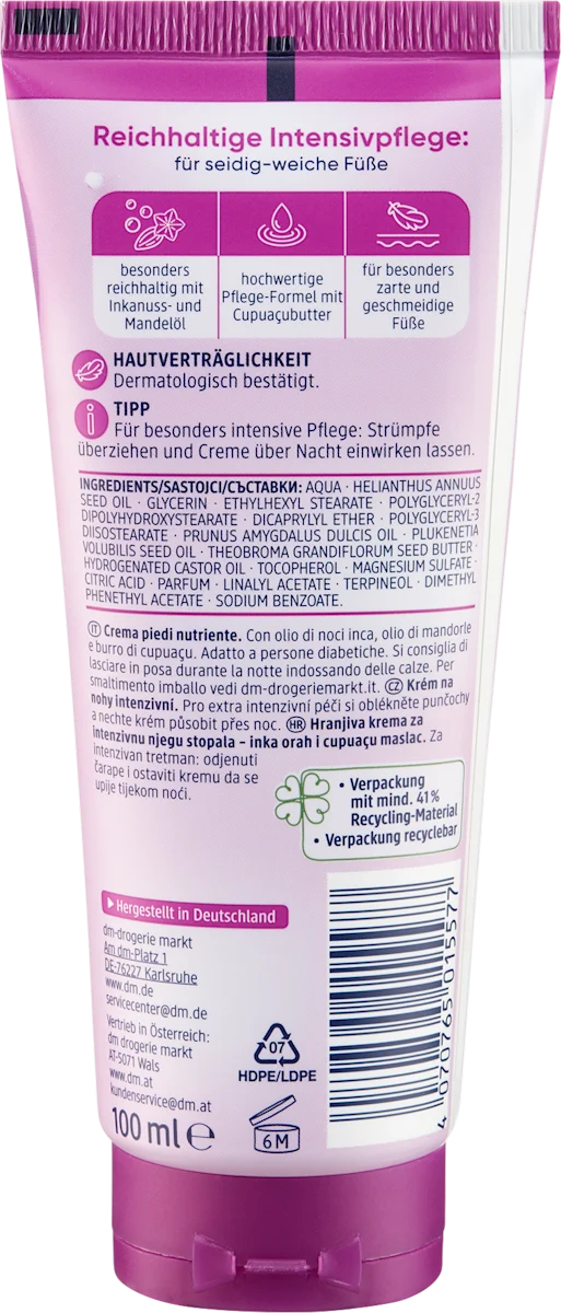 Balea Fußcreme intensiv, mit Inkanussöl und Cupuacubutter, 100 ml, neu&ovp