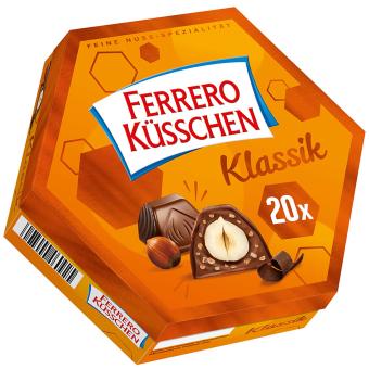 Ferrero Küsschen Klassik – Knackig geröstete Haselnuss umhüllt von feiner Schokolade – 1 Packung à 20 Einzelpralinen, 178g