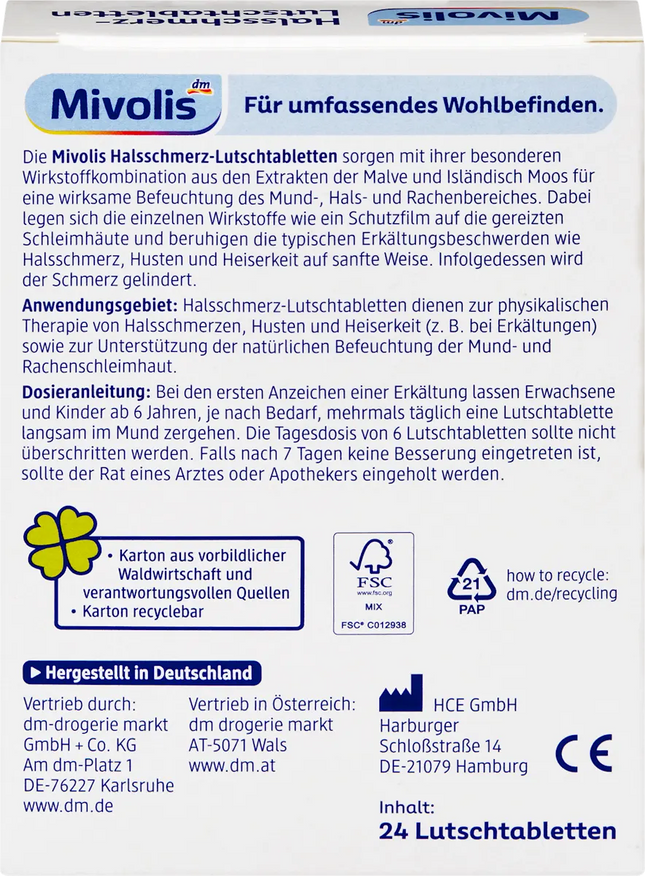 Mivolis Halsschmerz-Lutschtabletten, 24 Lutschtabletten, neu&ovp